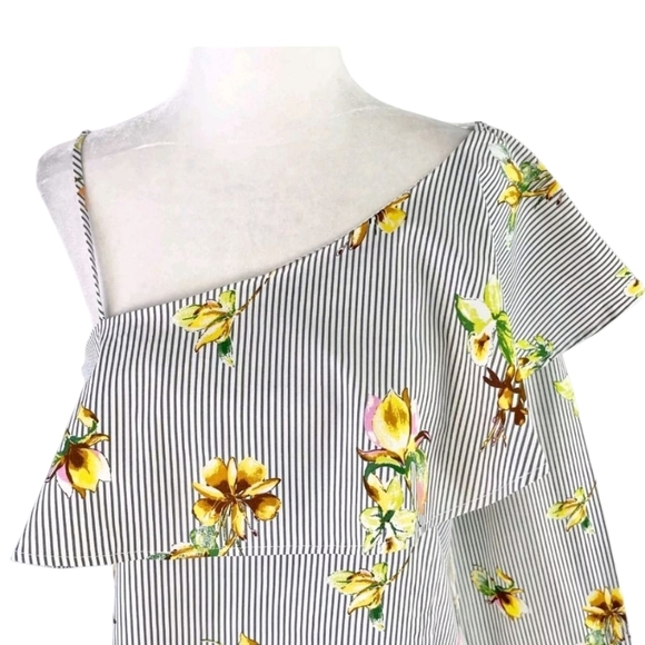 NWT Large Floral Striped One-Shoulder Top Lumiere Urban Outfitters Top - Picture 5 of 16
